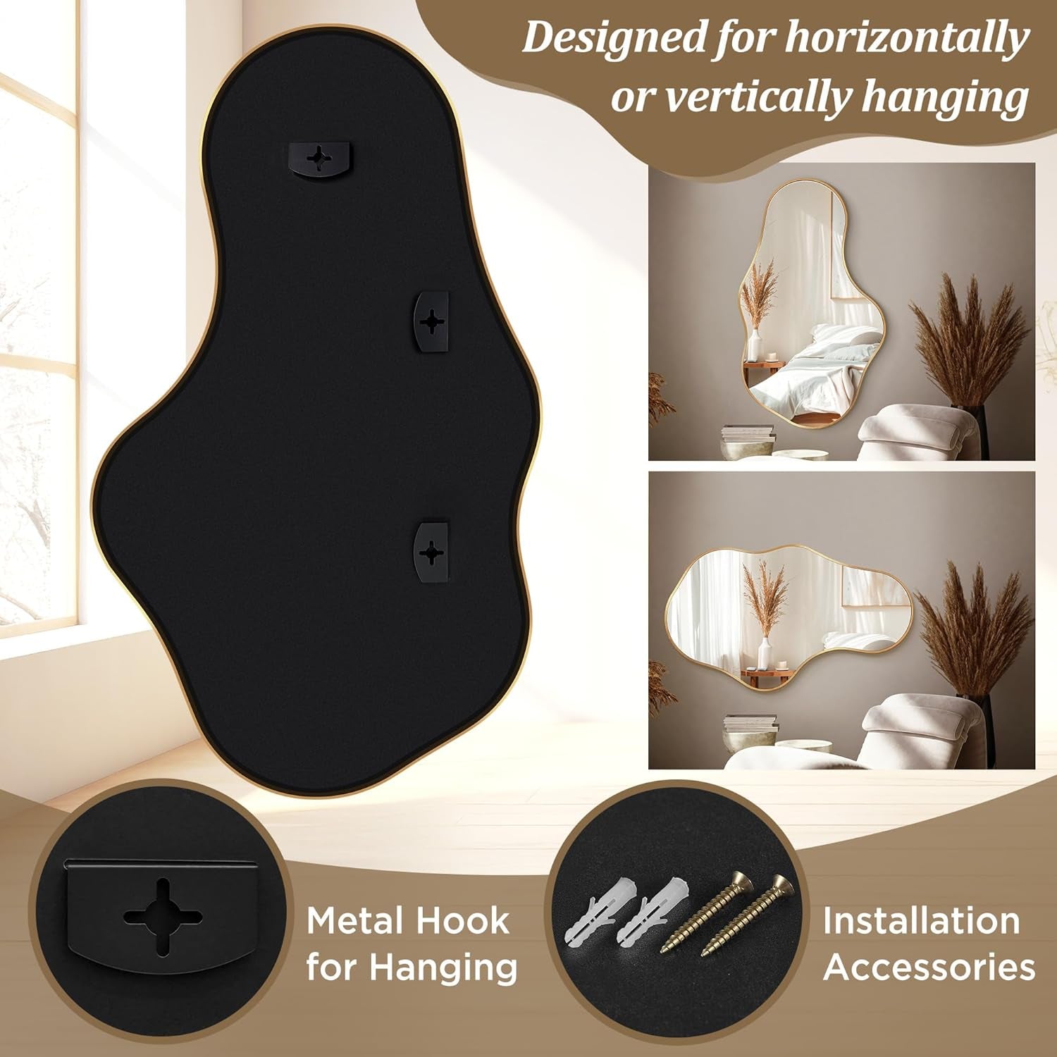 22X36 Irregular Wall Mirror Gold Aluminum Decorative-4