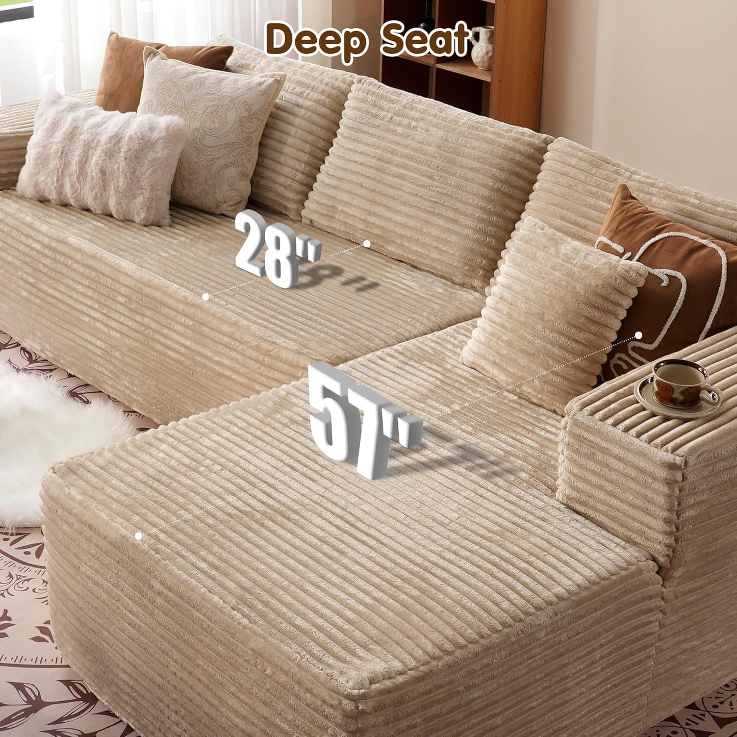 104 Inch Cloud Sectional Sofa Beige No Assembly Required Modern Upholstered Deep Seat Living Room-2
