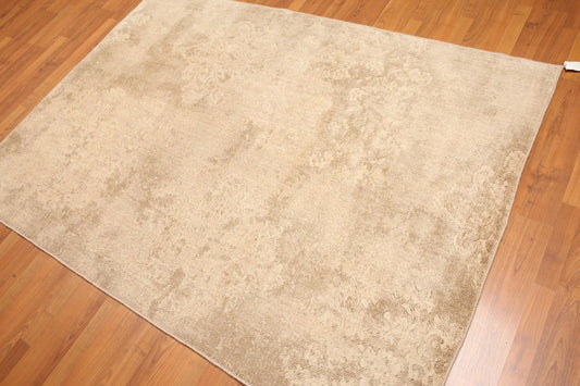 5' x 7' Modern Area Rug Erased Distress Pattern Wool Hand Knotted Tan-0