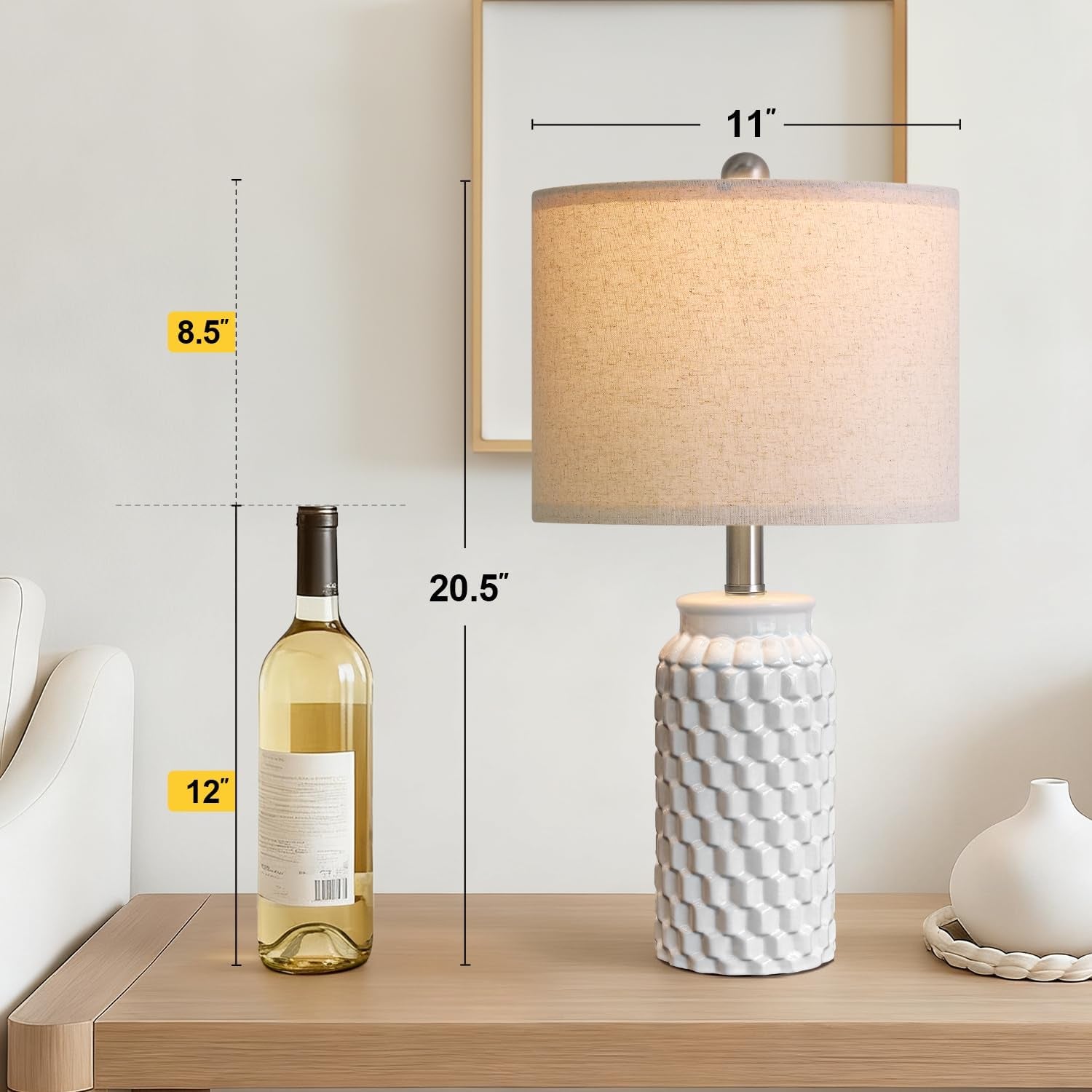 20.5 Inch White Ceramic Contemporary Bedside Lamps-2