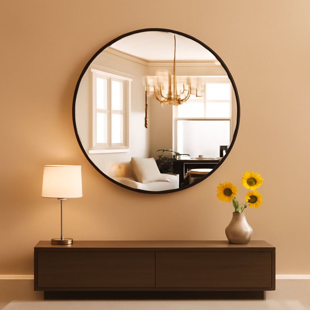 20 Inch Circular Mirror Moistureproof Rustproof Black-0