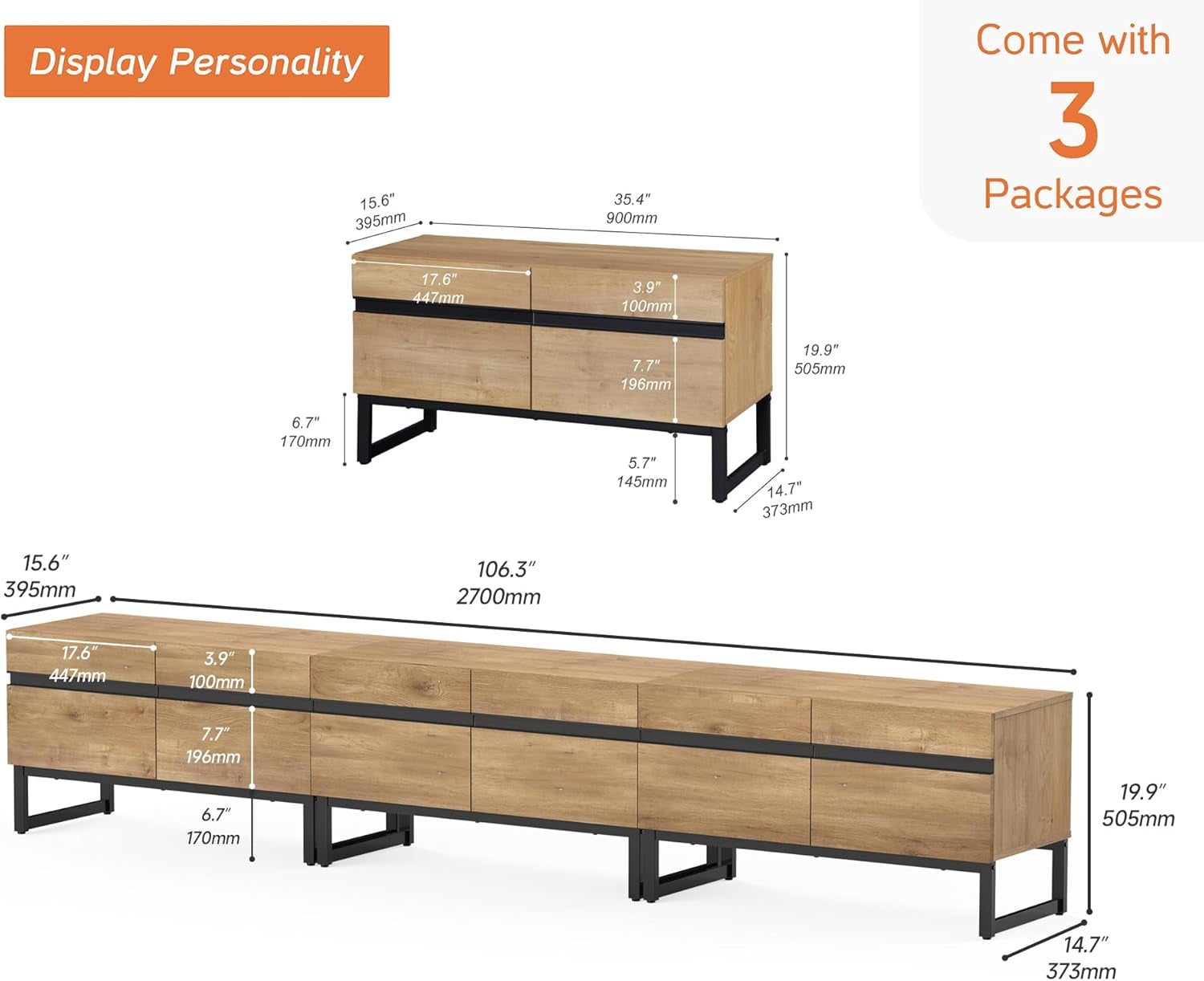 110 Inch Television Stand With Storage Cabinets Oak-1