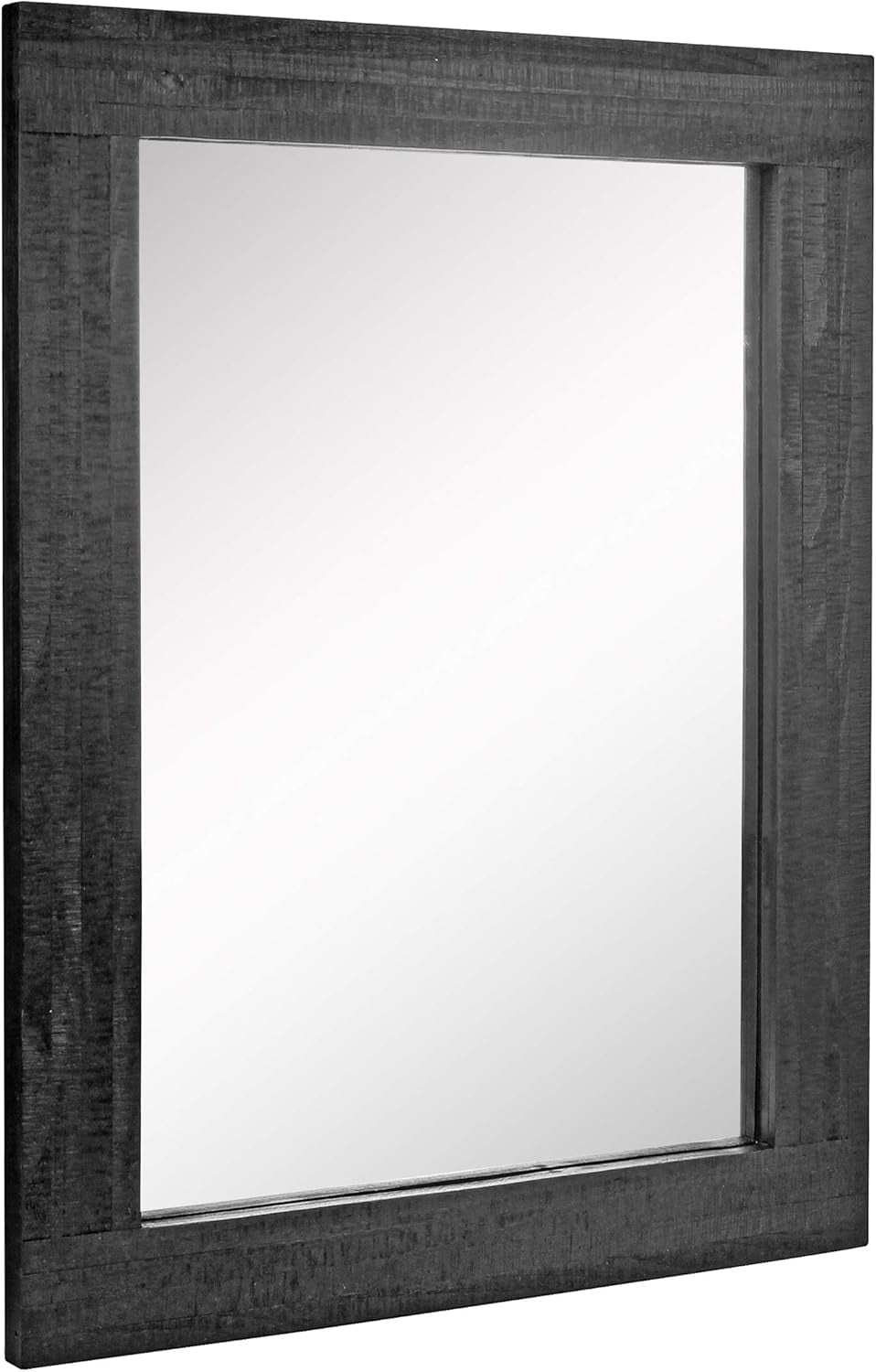 24x18 Inch Rectangle Black Wood Frame Wall Mirror With Attached Hanging Brackets Rustic Decor-1