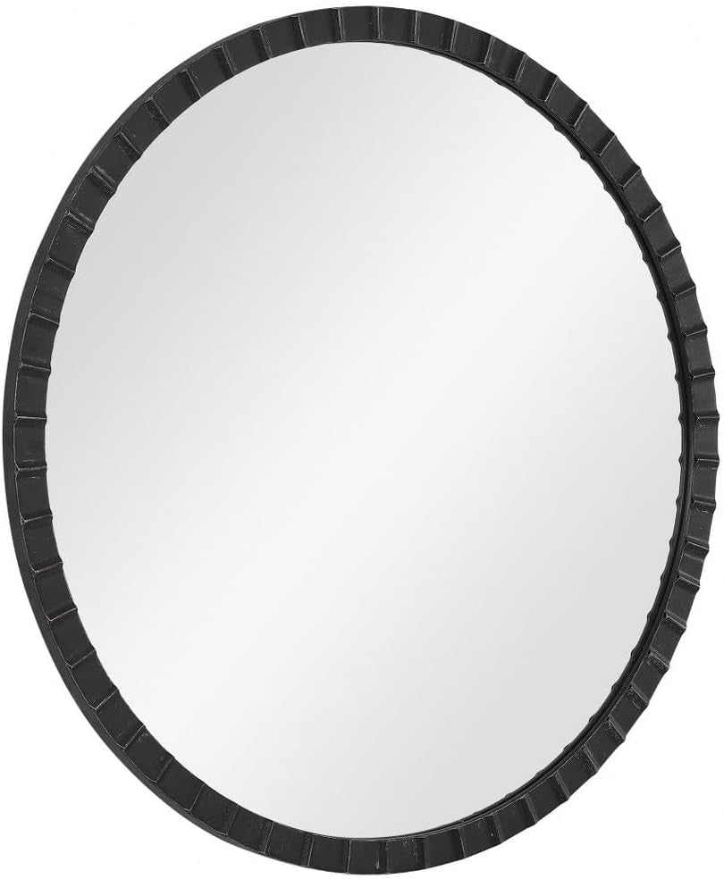 34 Inch Round Industrial Mirror Wall Mounted Matte Black Silver Finish-4
