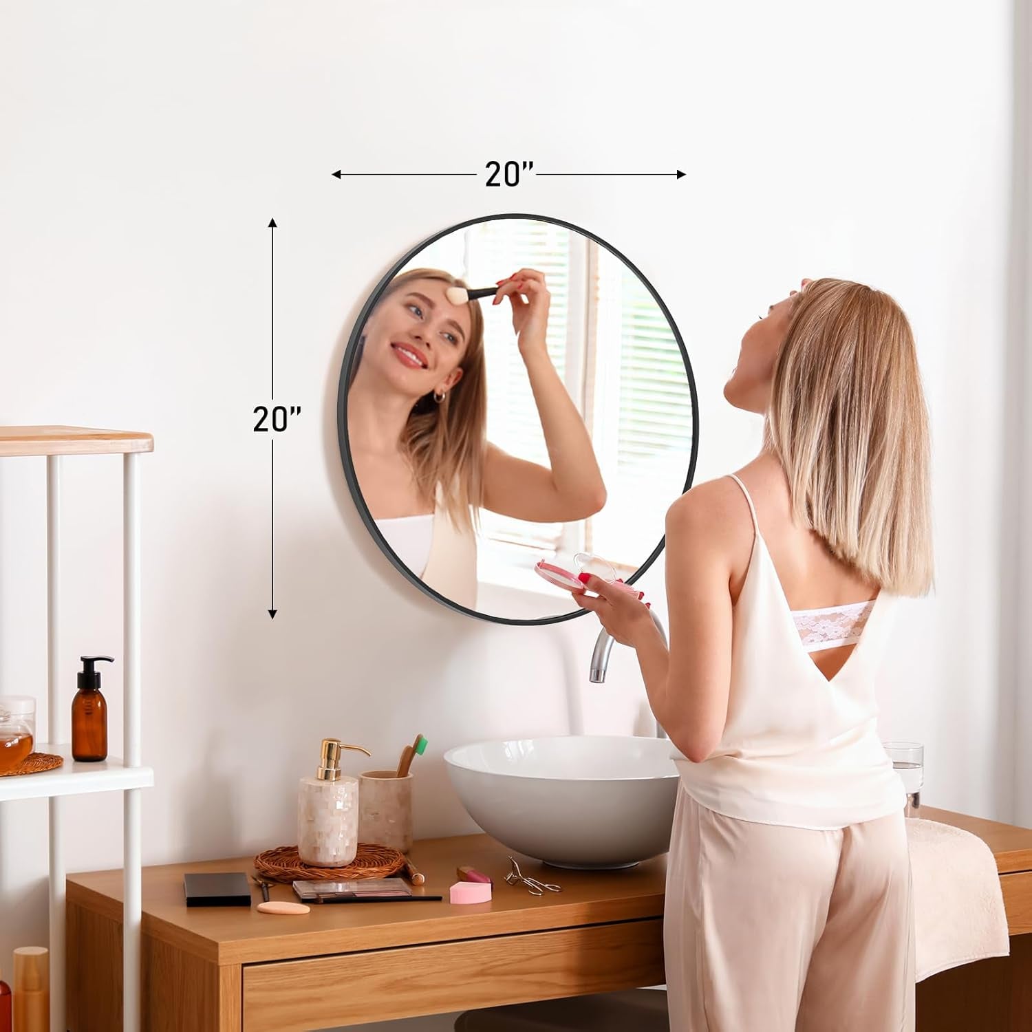 20 Inch Circular Mirror Moistureproof Rustproof Black-2