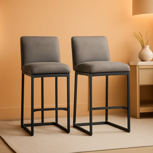 24 Inch Counter Height Leather Bar Stools Gray Set Of 2-0