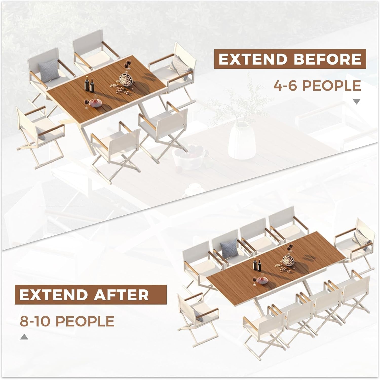 11 Piece Outdoor Dining Set Apricot Sling Mesh Chairs With Wood Grain Expandable Table For 6 To 8-1