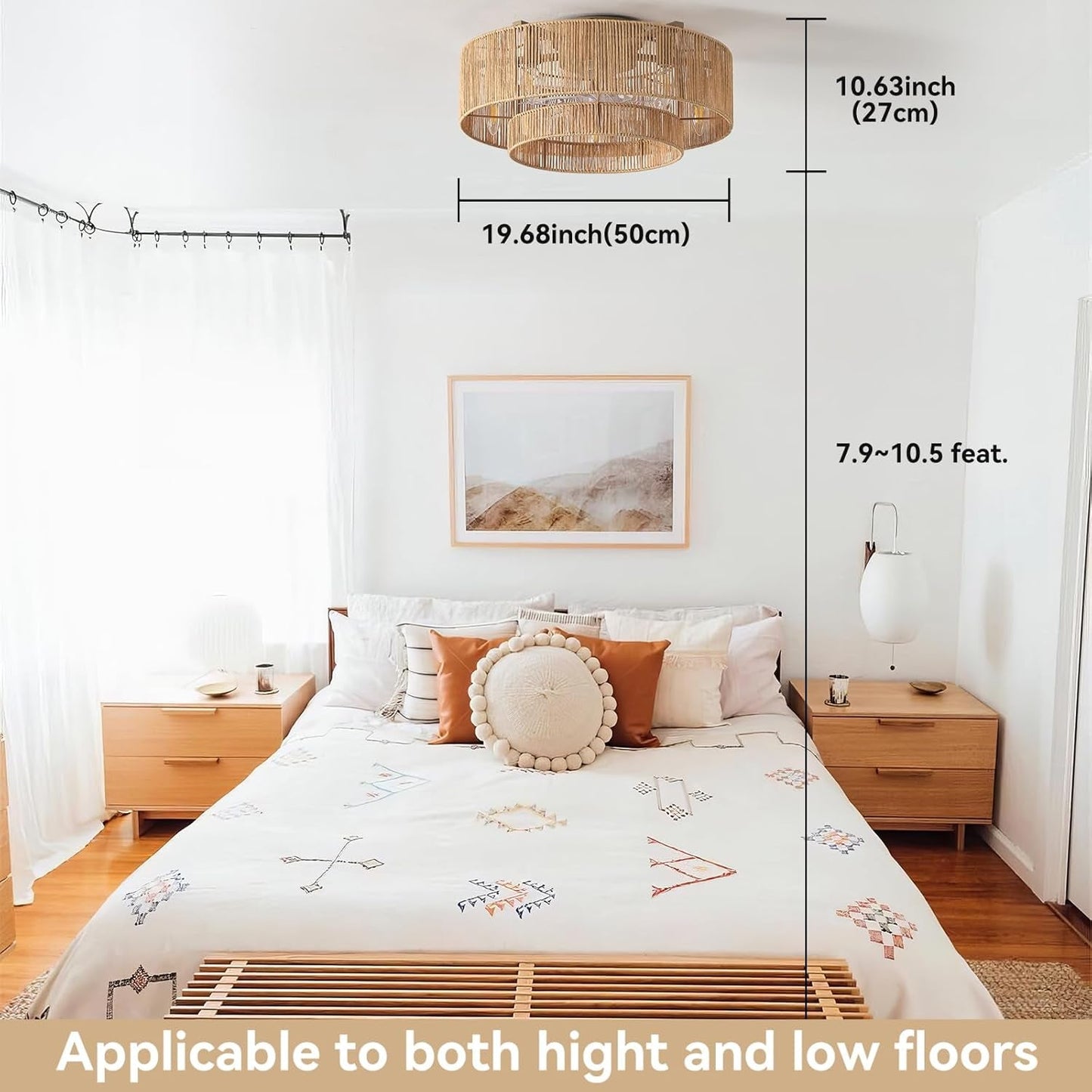 20 Inch Rattan Boho Ceiling Fan With Integrated LED Light-2