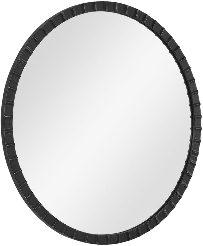 34 Inch Round Industrial Mirror Wall Mounted Matte Black Silver Finish-2