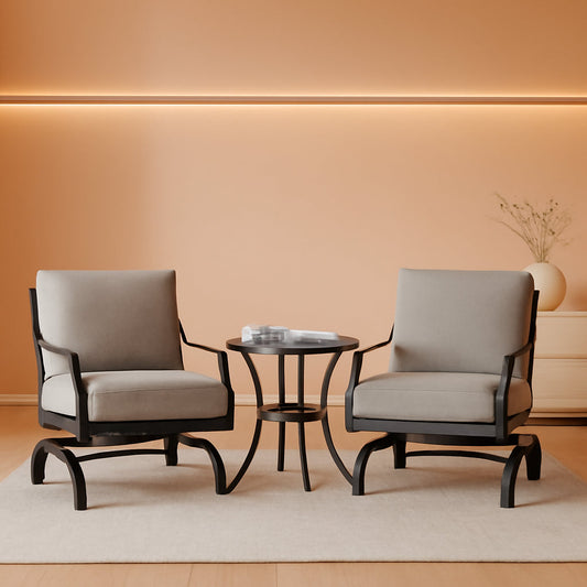 3 Piece Motion Chairs Set Gray Cushions Coffee Table-0