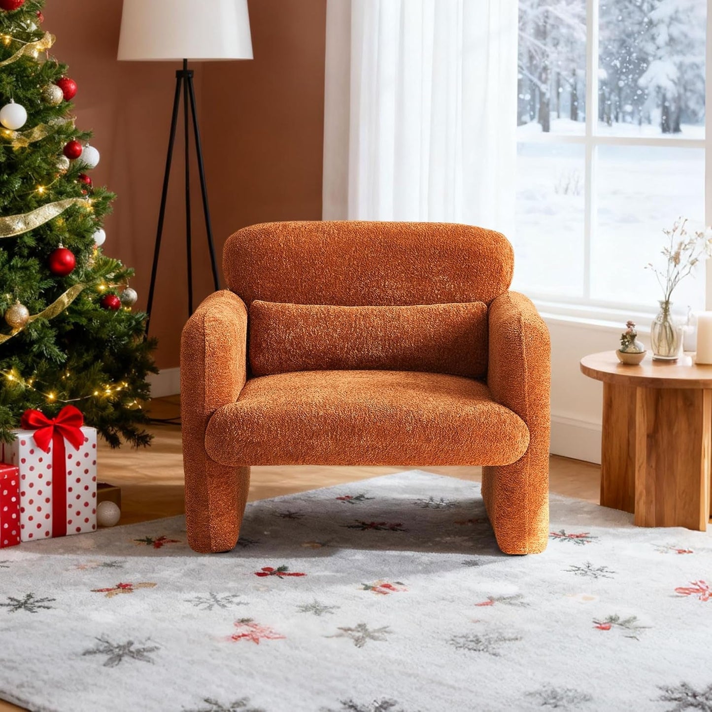 33.86 Inch Sherpa Upholstered Armchair For LivingRoom-2