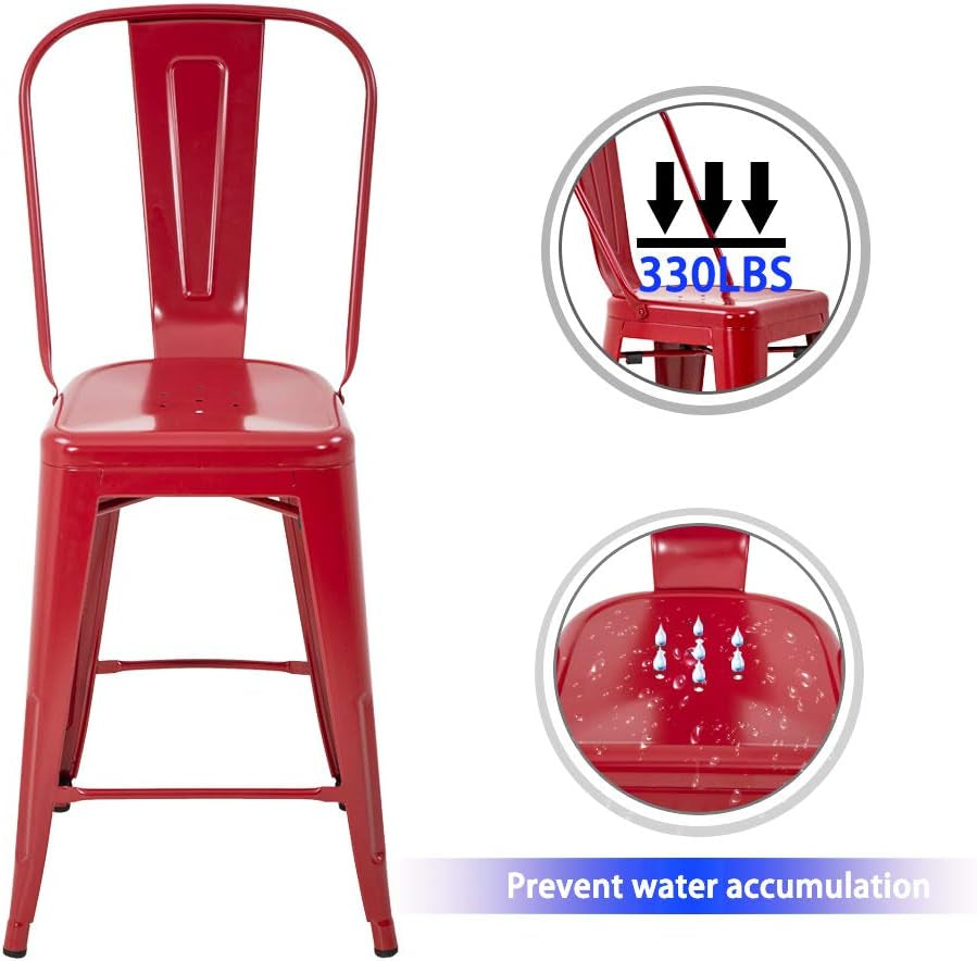 24 Inch Stackable Metal Bar Stools Set Of 4 For Indoor Outdoor Use With Backrest-4