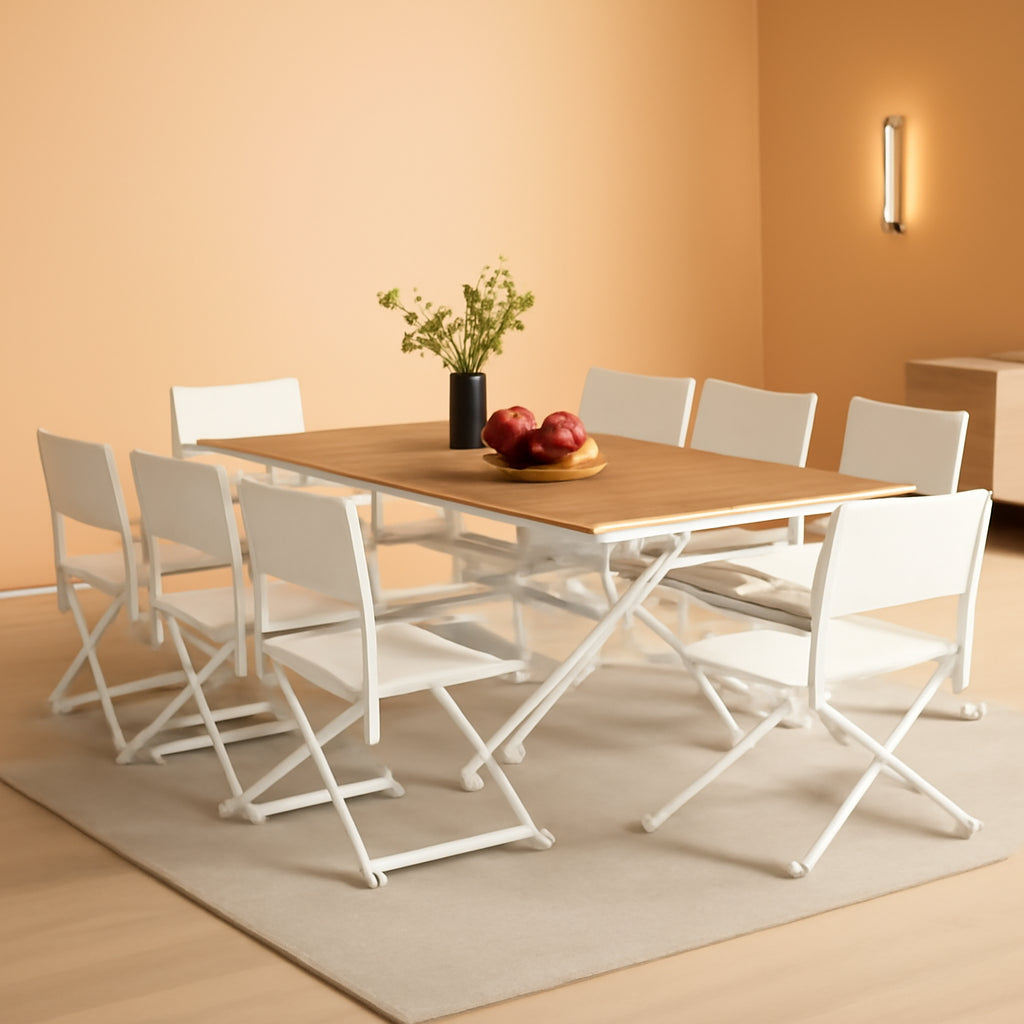 11 Piece Outdoor Dining Set Apricot Sling Mesh Chairs With Wood Grain Expandable Table For 6 To 8-0