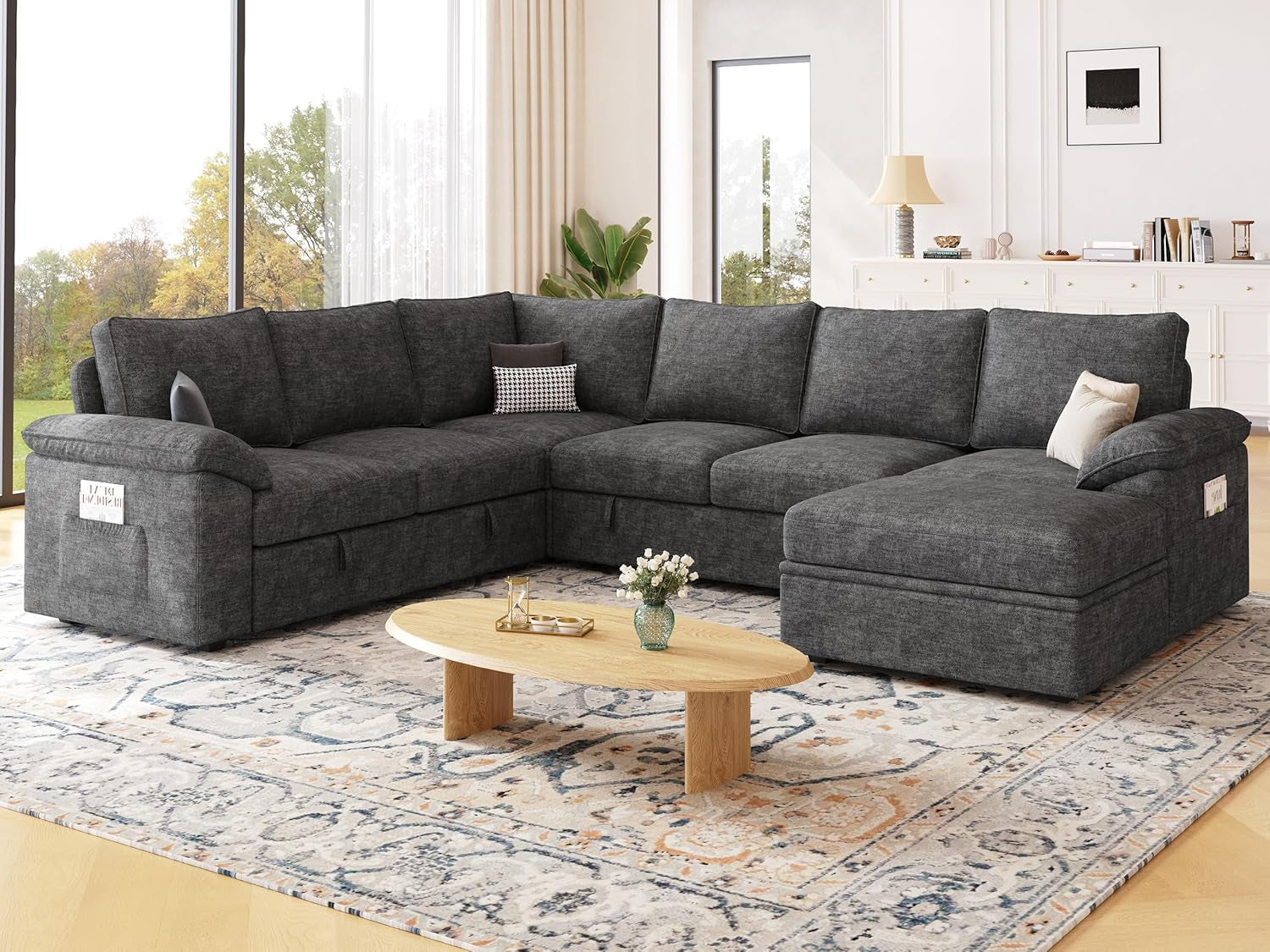 108 Inch Modular Sectional Sleeper Sofa CharcoalGrey-1