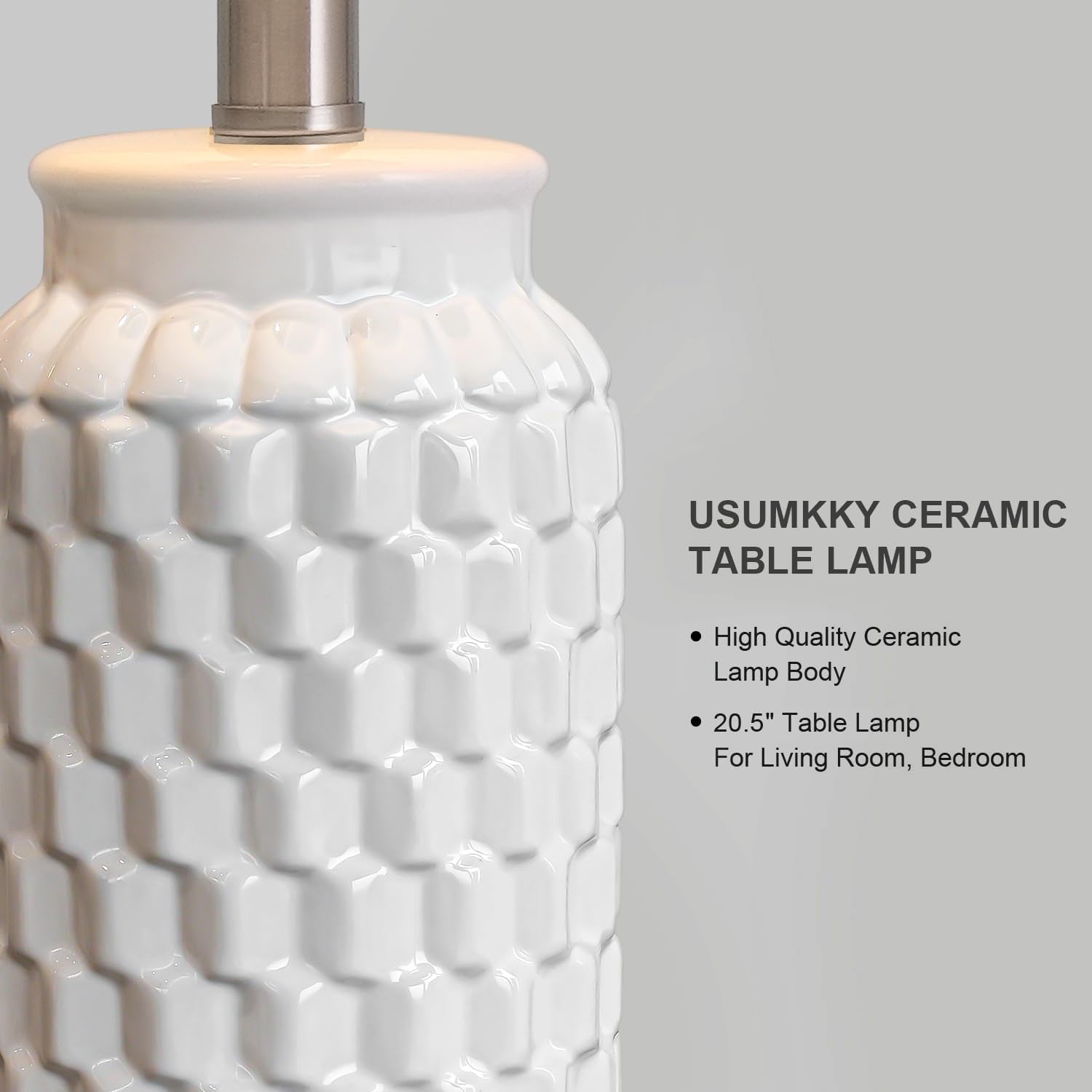 20.5 Inch White Ceramic Contemporary Bedside Lamps-1