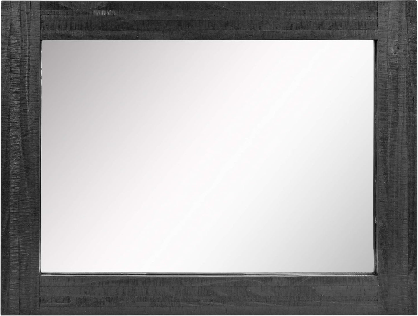 24x18 Inch Rectangle Black Wood Frame Wall Mirror With Attached Hanging Brackets Rustic Decor-2