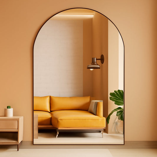 24x36 Inch Black Arched Wall Mounted Mirror With Brushed Metal Frame For Bathroom Vanity-0