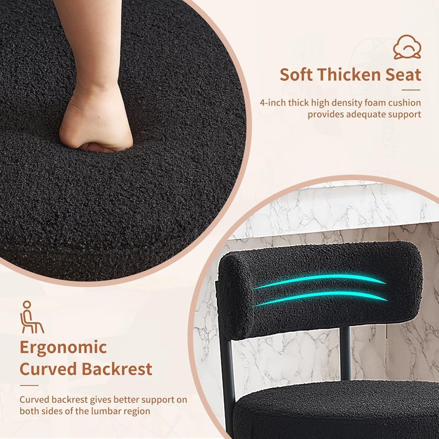 24 Inch Bar Stools Set of 2 Boucle Upholstered Curved Back-2