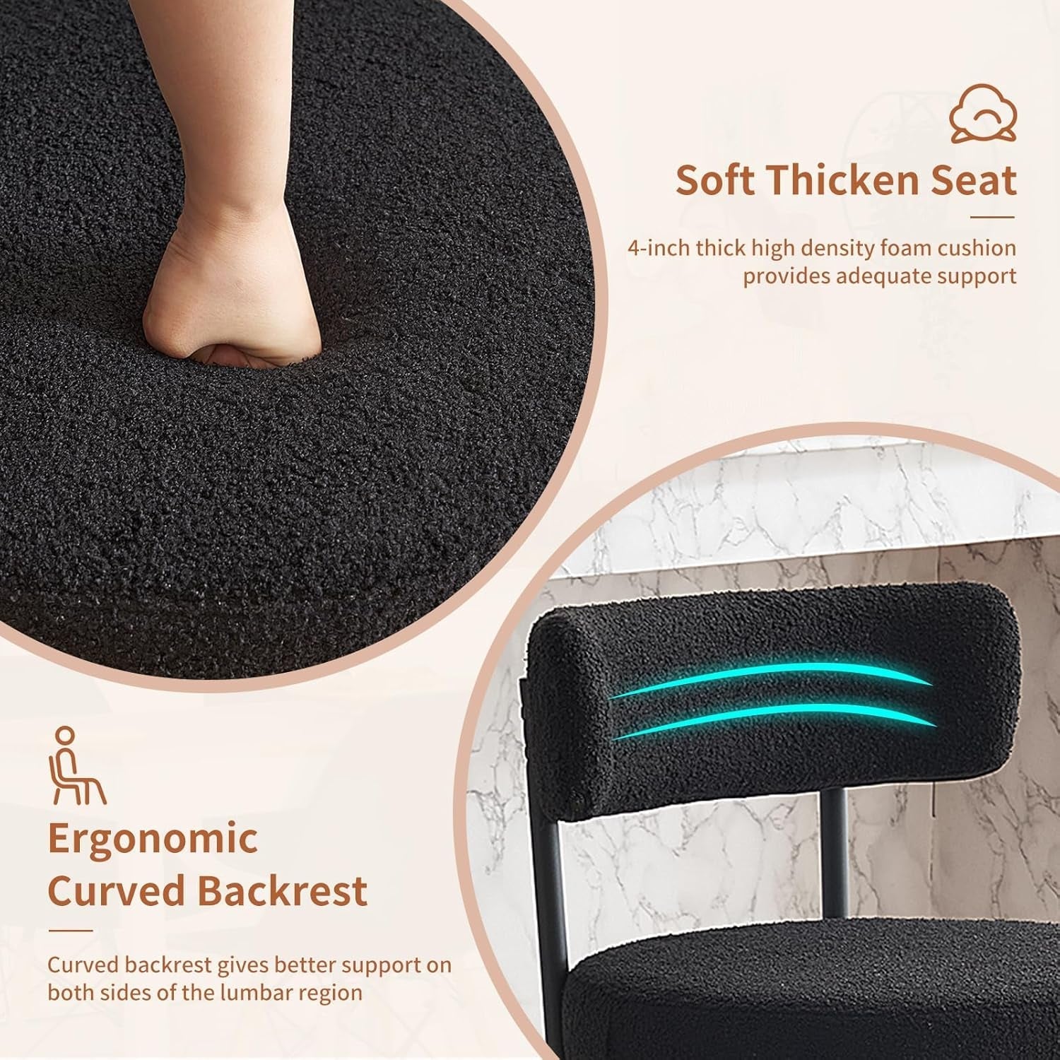 24 Inch Bar Stools Set of 2 Boucle Upholstered Curved Back-2