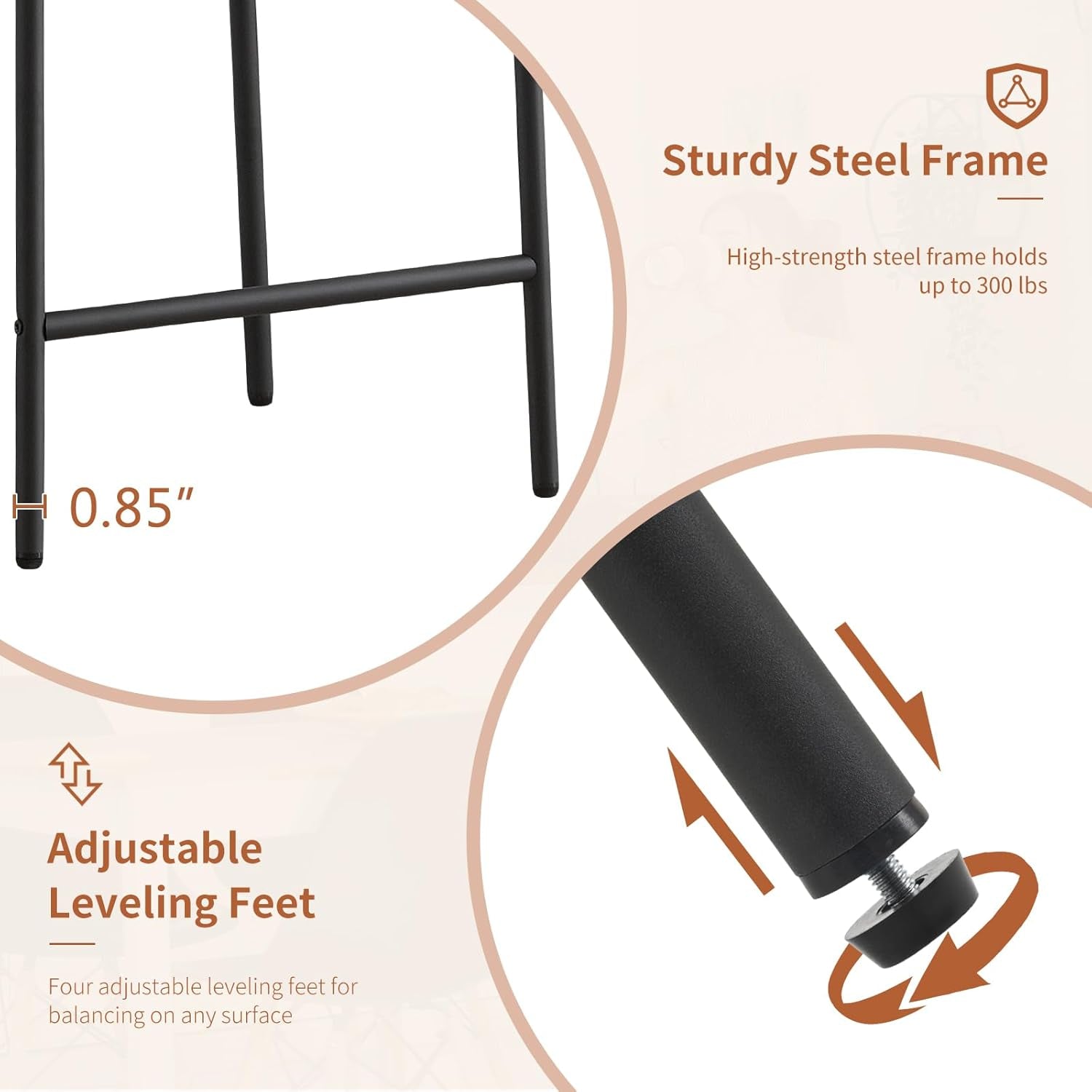 24 Inch Bar Stools Set of 2 Boucle Upholstered Curved Back-3