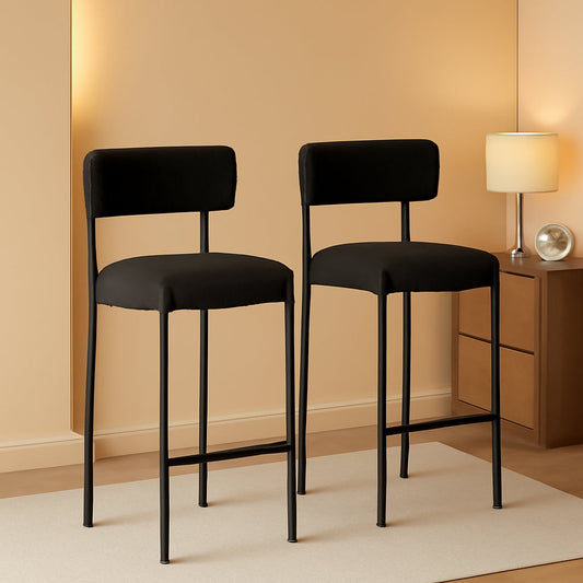 24 Inch Bar Stools Set of 2 Boucle Upholstered Curved Back-0