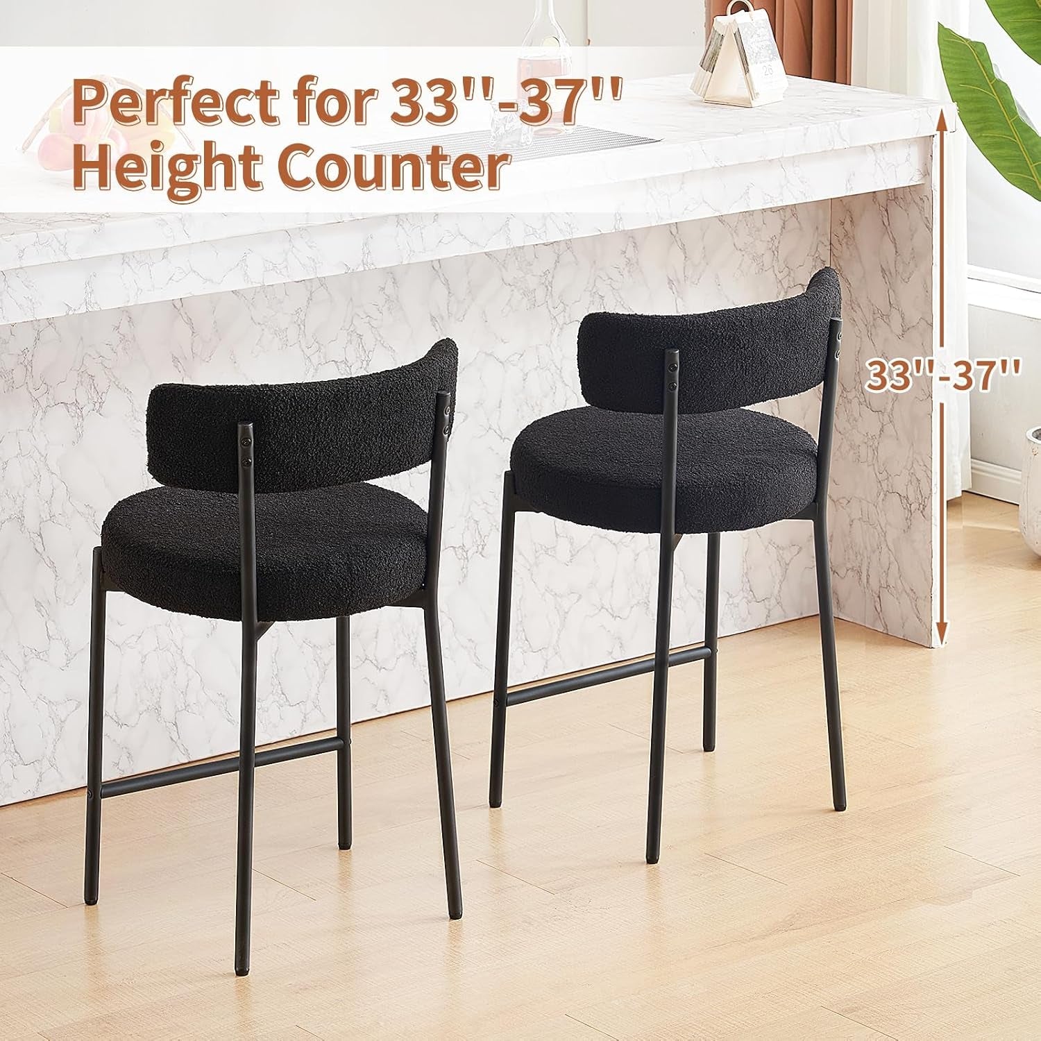 24 Inch Bar Stools Set of 2 Boucle Upholstered Curved Back-4